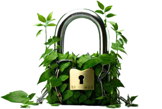 cadenas recouvert de végétation pour symboliser le respect de l'environnement en cybersécurité